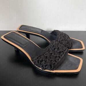 H&M Black Knot Braided Square Toe Kitten Heel Sandals Size 39